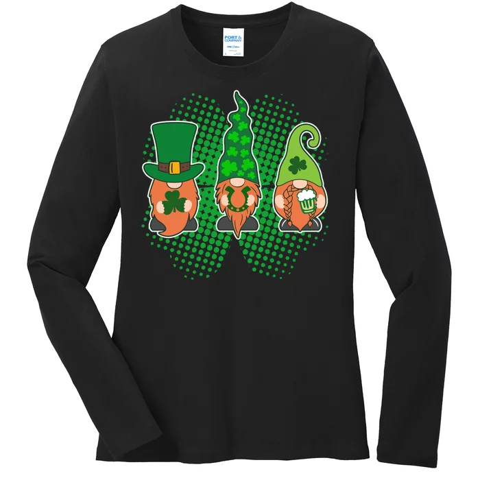 Cute St Patrick's Days Lucky Gnomes Ladies Long Sleeve Shirt