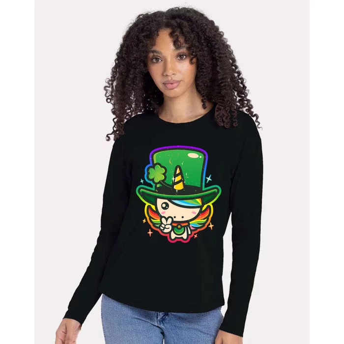 Cute St Patricks Leprechaun Rainbow Unicorn Womens Cotton Relaxed Long Sleeve T-Shirt