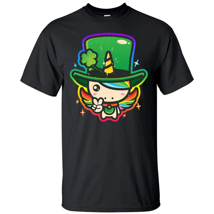 Cute St Patricks Leprechaun Rainbow Unicorn Tall T-Shirt