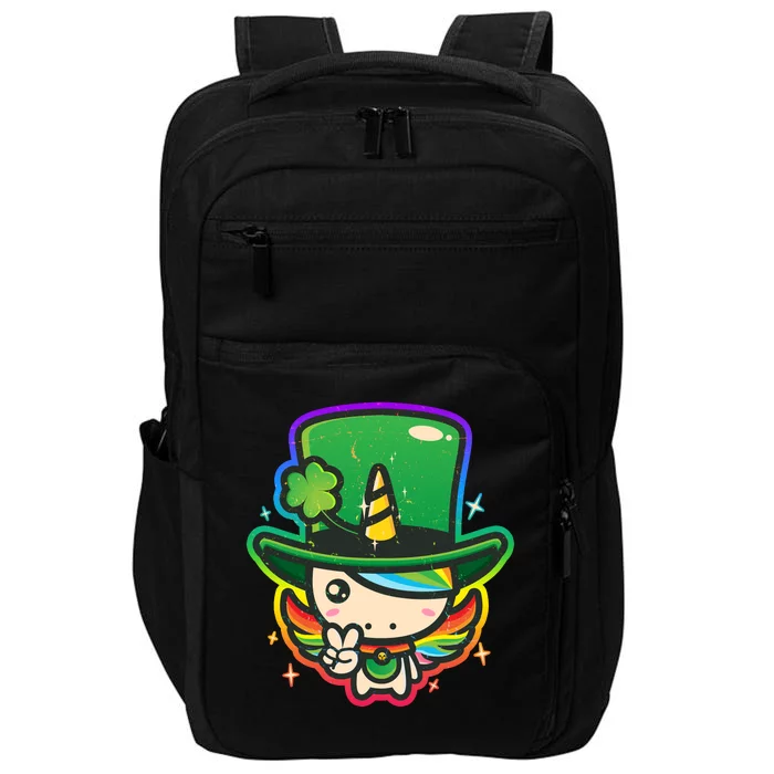 Cute St Patricks Leprechaun Rainbow Unicorn Impact Tech Backpack