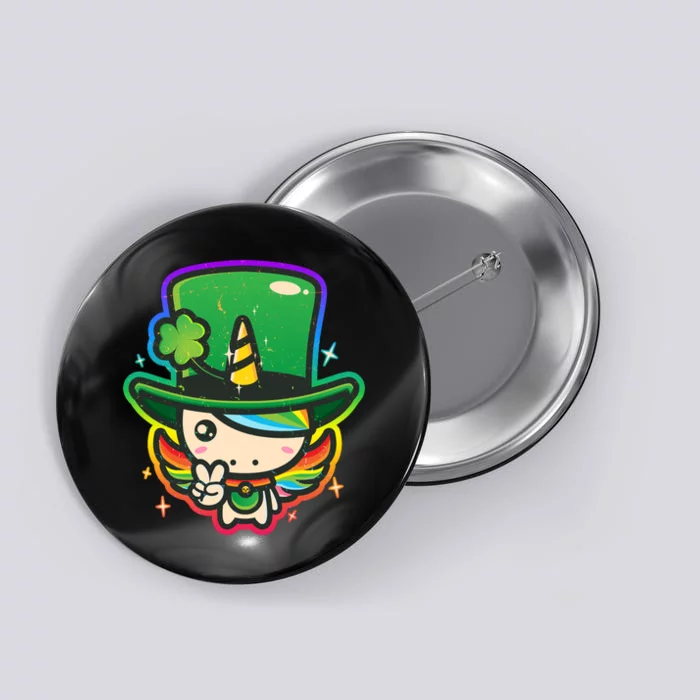 Cute St Patricks Leprechaun Rainbow Unicorn Button