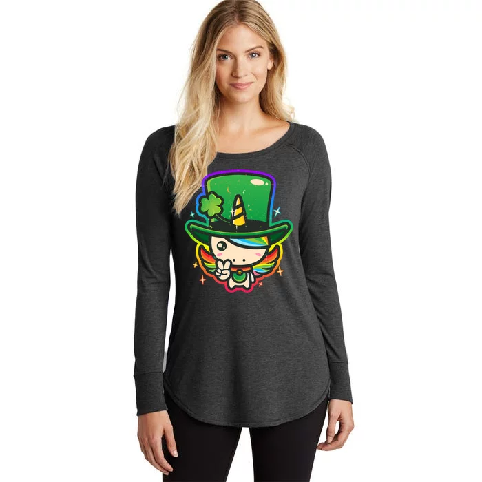 Cute St Patricks Leprechaun Rainbow Unicorn Women's Perfect Tri Tunic Long Sleeve Shirt