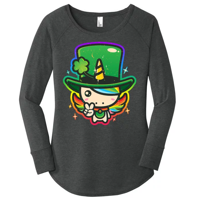 Cute St Patricks Leprechaun Rainbow Unicorn Women's Perfect Tri Tunic Long Sleeve Shirt