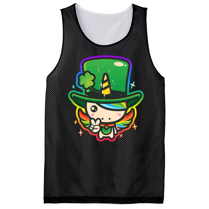 Cute St Patricks Leprechaun Rainbow Unicorn Mesh Reversible Basketball Jersey Tank