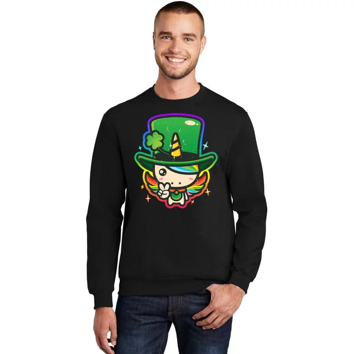 Cute St Patricks Leprechaun Rainbow Unicorn Tall Sweatshirt