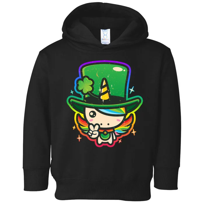 Cute St Patricks Leprechaun Rainbow Unicorn Toddler Hoodie