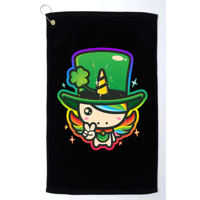 Cute St Patricks Leprechaun Rainbow Unicorn Platinum Collection Golf Towel