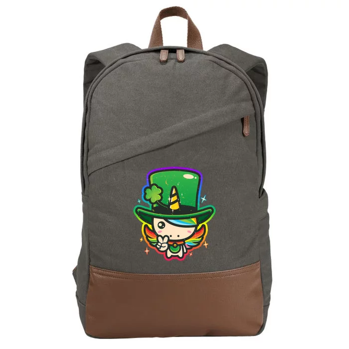 Cute St Patricks Leprechaun Rainbow Unicorn Cotton Canvas Backpack