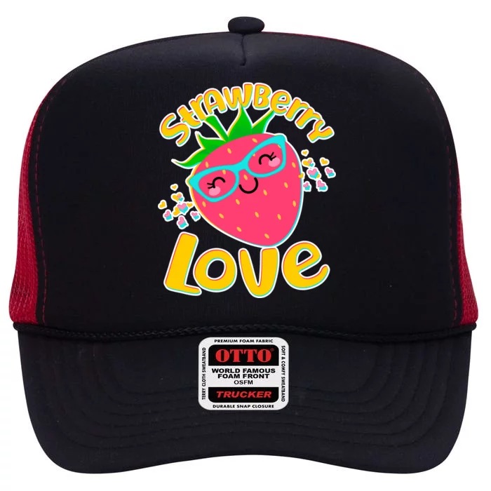 Cute Strawberry Love High Crown Mesh Trucker Hat