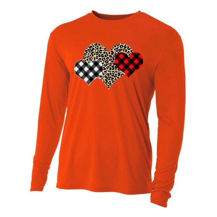 Cute Stylish Leopard Plaid Print Valentine Hearts Cooling Performance Long Sleeve Crew