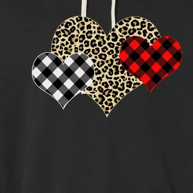 Cute Stylish Leopard Plaid Print Valentine Hearts Garment-Dyed Fleece Hoodie