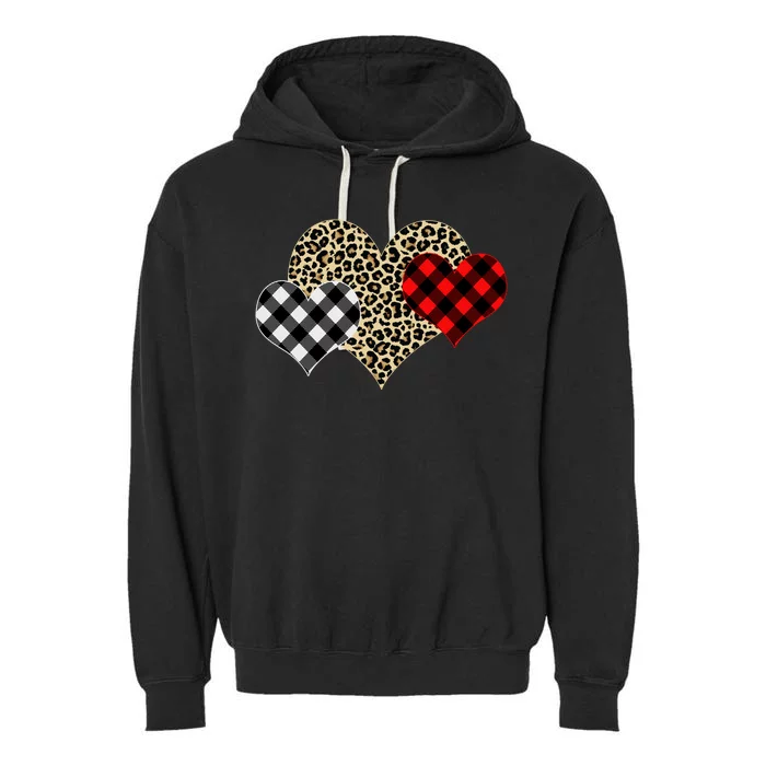 Cute Stylish Leopard Plaid Print Valentine Hearts Garment-Dyed Fleece Hoodie