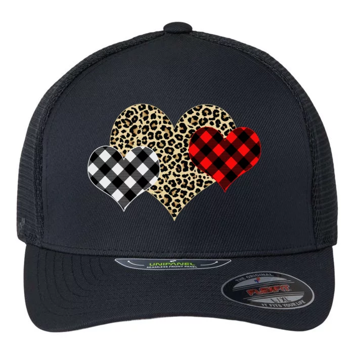 Cute Stylish Leopard Plaid Print Valentine Hearts Flexfit Unipanel Trucker Cap