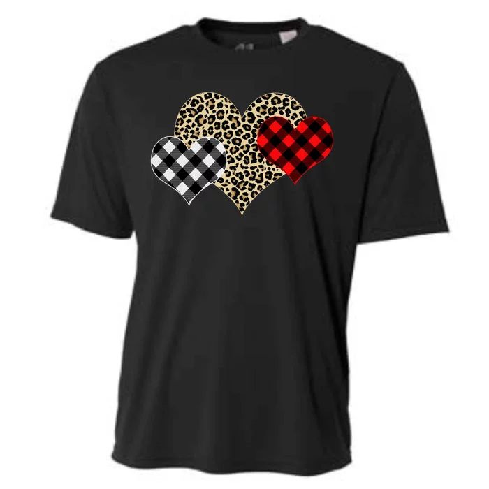 Cute Stylish Leopard Plaid Print Valentine Hearts Cooling Performance Crew T-Shirt