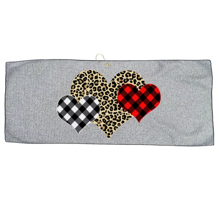 Cute Stylish Leopard Plaid Print Valentine Hearts Large Microfiber Waffle Golf Towel