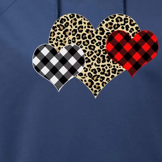 Cute Stylish Leopard Plaid Print Valentine Hearts Performance Fleece Hoodie