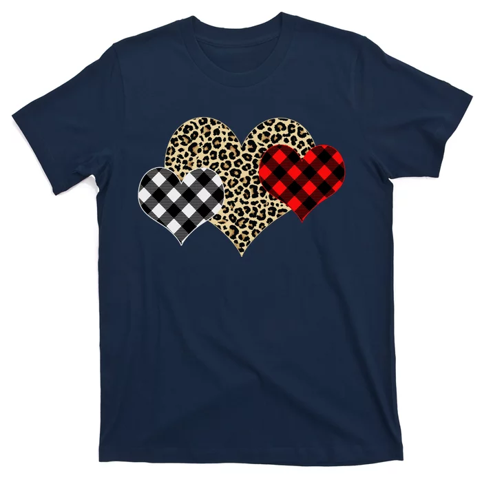 Cute Stylish Leopard Plaid Print Valentine Hearts T-Shirt