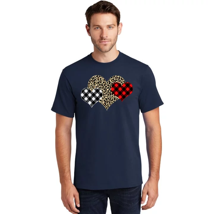 Cute Stylish Leopard Plaid Print Valentine Hearts Tall T-Shirt