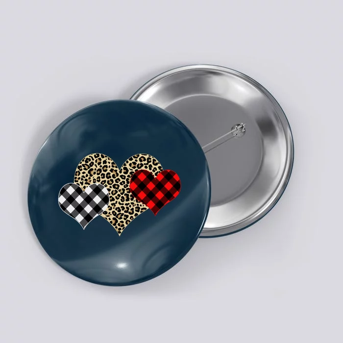 Cute Stylish Leopard Plaid Print Valentine Hearts Button