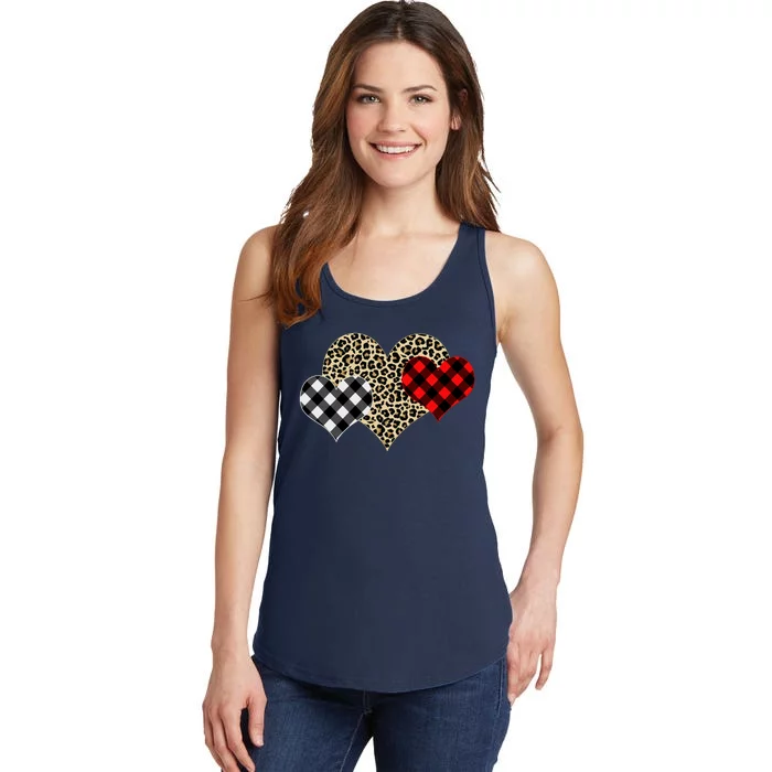 Cute Stylish Leopard Plaid Print Valentine Hearts Ladies Essential Tank