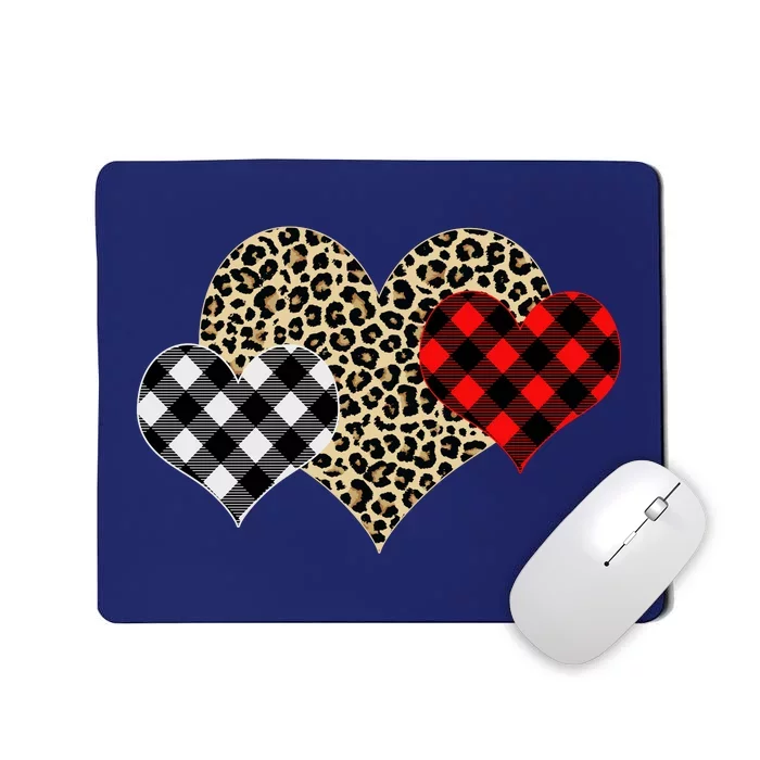 Cute Stylish Leopard Plaid Print Valentine Hearts Mousepad