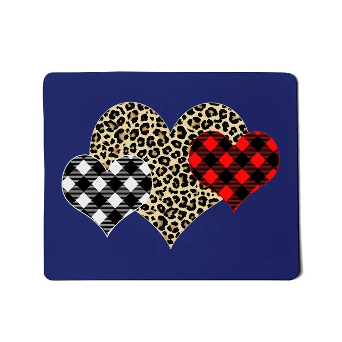 Cute Stylish Leopard Plaid Print Valentine Hearts Mousepad