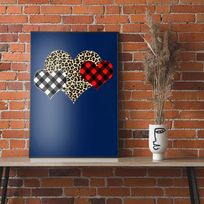 Cute Stylish Leopard Plaid Print Valentine Hearts Poster