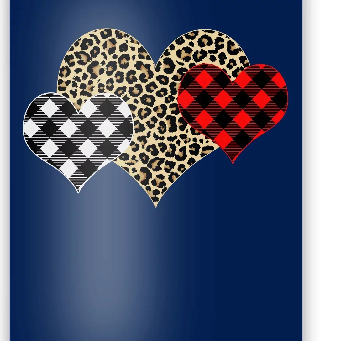 Cute Stylish Leopard Plaid Print Valentine Hearts Poster