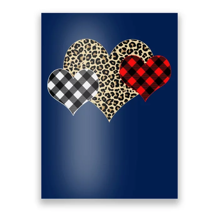 Cute Stylish Leopard Plaid Print Valentine Hearts Poster