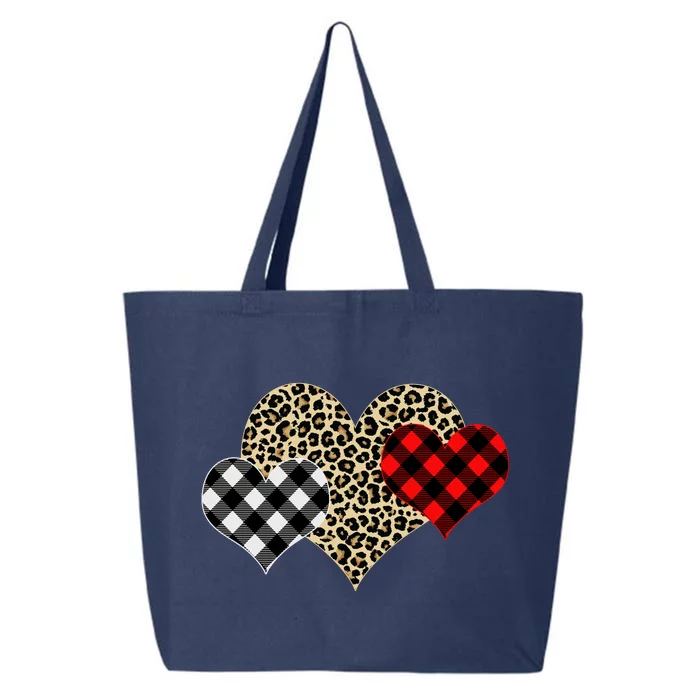 Cute Stylish Leopard Plaid Print Valentine Hearts 25L Jumbo Tote