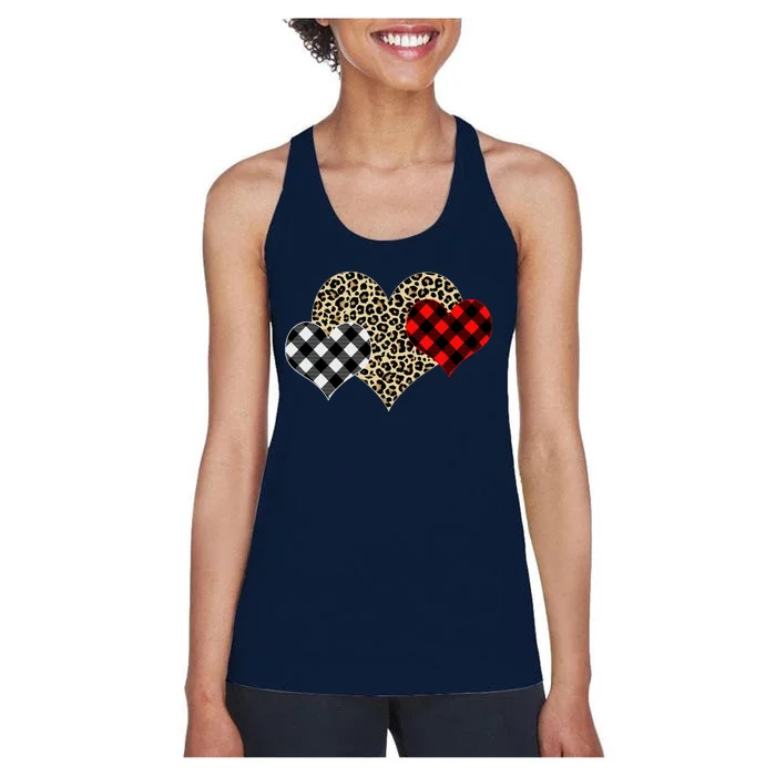 Cute Stylish Leopard Plaid Print Valentine Hearts Women's Racerback Tank