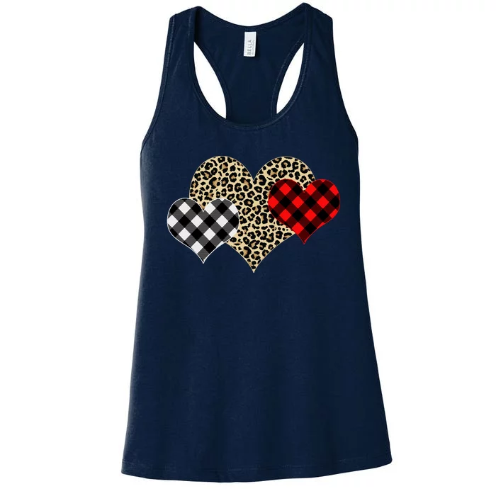 Cute Stylish Leopard Plaid Print Valentine Hearts Women's Racerback Tank