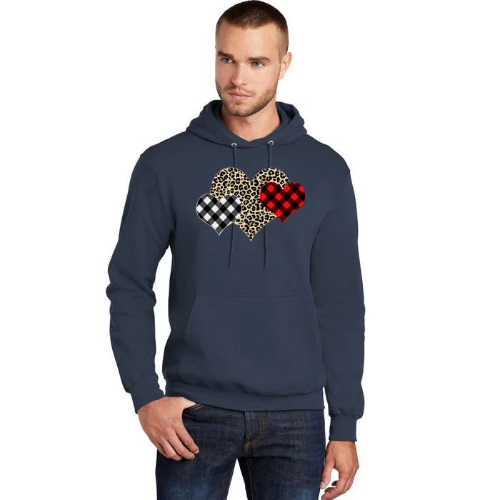 Cute Stylish Leopard Plaid Print Valentine Hearts Tall Hoodie