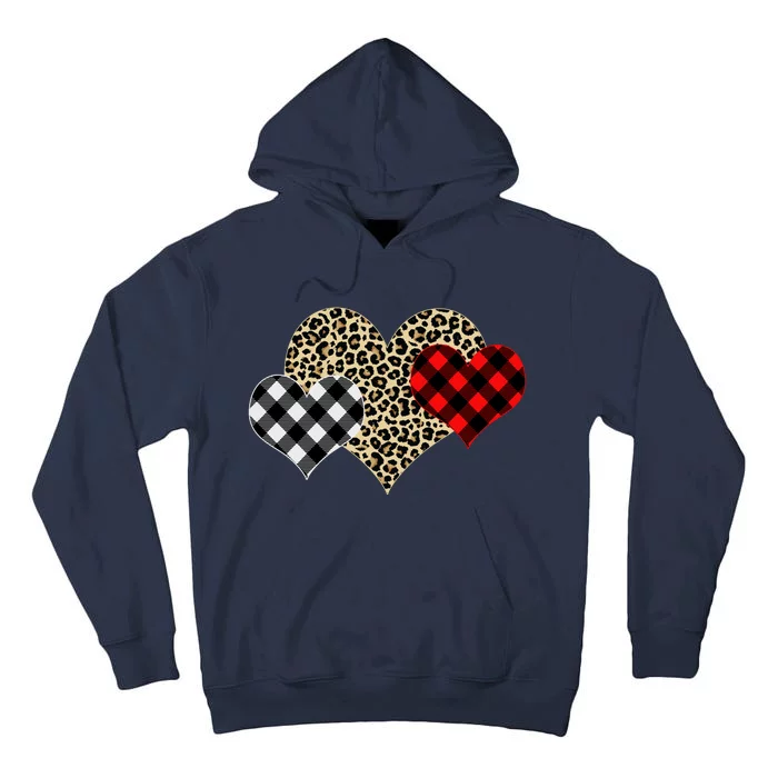 Cute Stylish Leopard Plaid Print Valentine Hearts Tall Hoodie