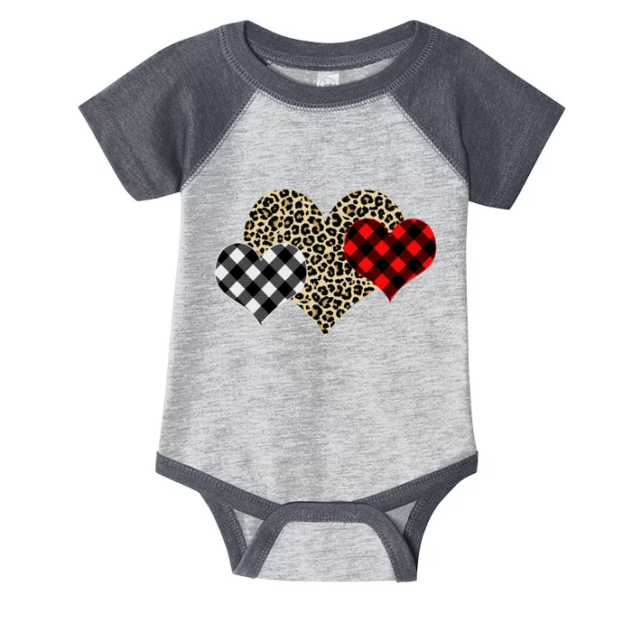 Cute Stylish Leopard Plaid Print Valentine Hearts Infant Baby Jersey Bodysuit