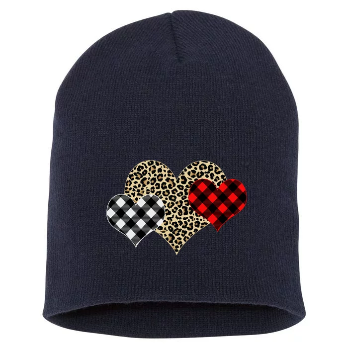 Cute Stylish Leopard Plaid Print Valentine Hearts Short Acrylic Beanie