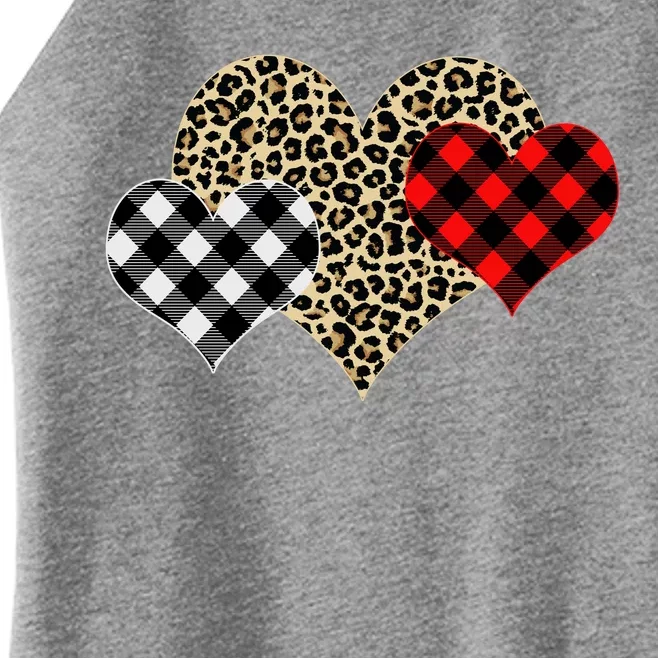 Cute Stylish Leopard Plaid Print Valentine Hearts Women’s Perfect Tri Rocker Tank