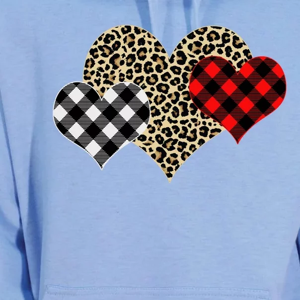 Cute Stylish Leopard Plaid Print Valentine Hearts Unisex Surf Hoodie