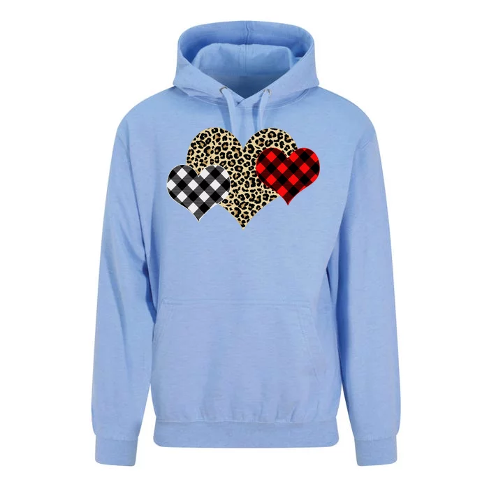 Cute Stylish Leopard Plaid Print Valentine Hearts Unisex Surf Hoodie