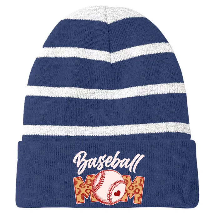 Cute Stylish Leopard Print Baseball Mom Striped Beanie with Solid Band