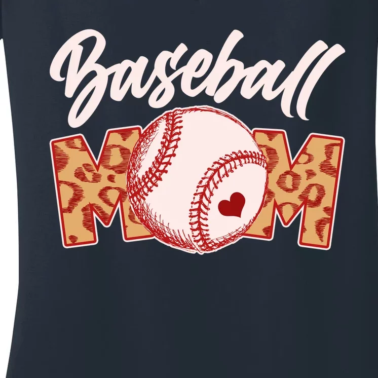 Cute Stylish Leopard Print Baseball Mom Women's V-Neck T-Shirt