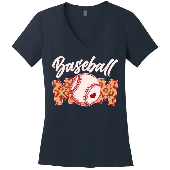 Cute Stylish Leopard Print Baseball Mom Women's V-Neck T-Shirt