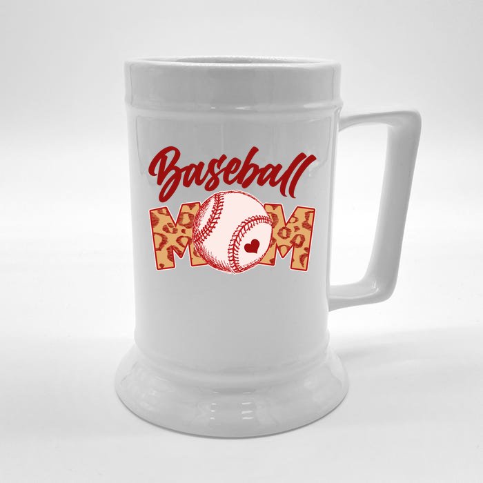 Cute Stylish Leopard Print Baseball Mom Front & Back Beer Stein