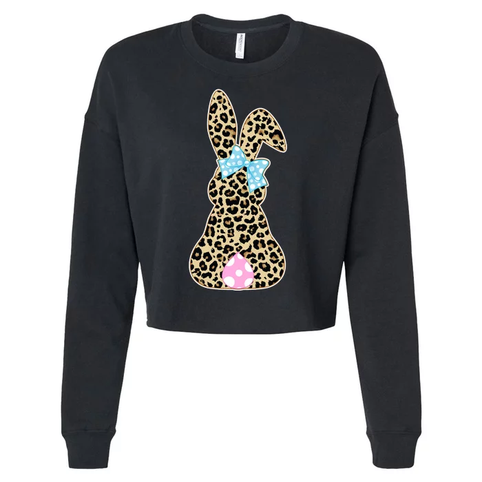 Cute Stylish Leopard Print Easter Bunny Cropped Pullover Crew