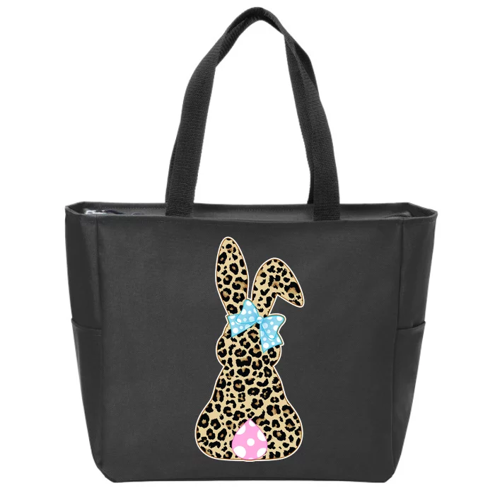 Cute Stylish Leopard Print Easter Bunny Zip Tote Bag