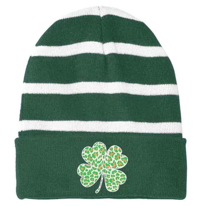 Cute Stylish Leopard Print Shamrock Striped Beanie with Solid Band