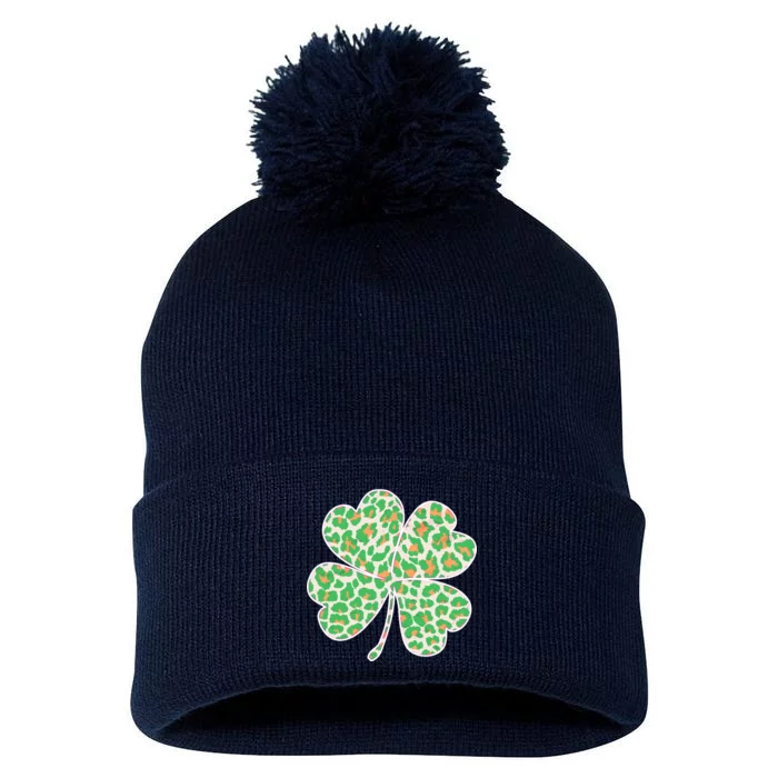 Cute Stylish Leopard Print Shamrock Pom Pom 12in Knit Beanie