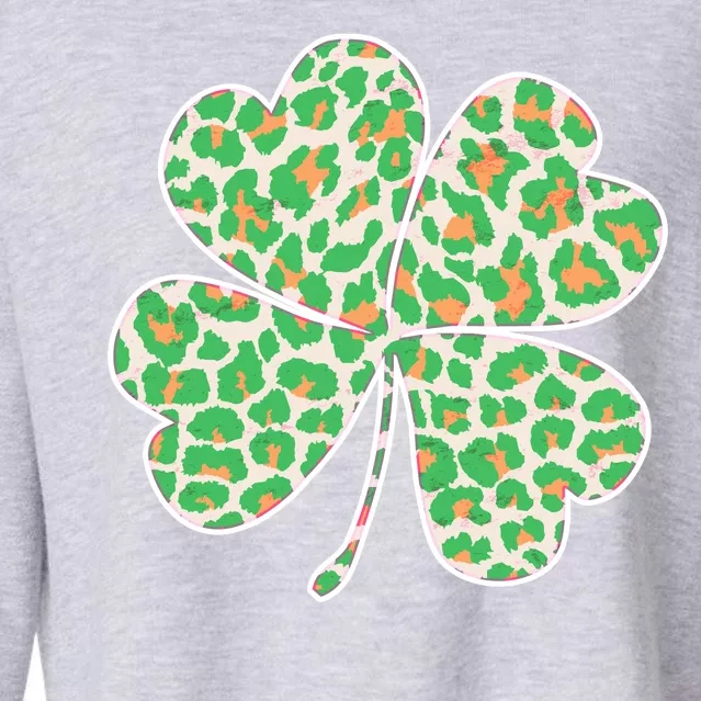 Cute Stylish Leopard Print Shamrock Cropped Pullover Crew