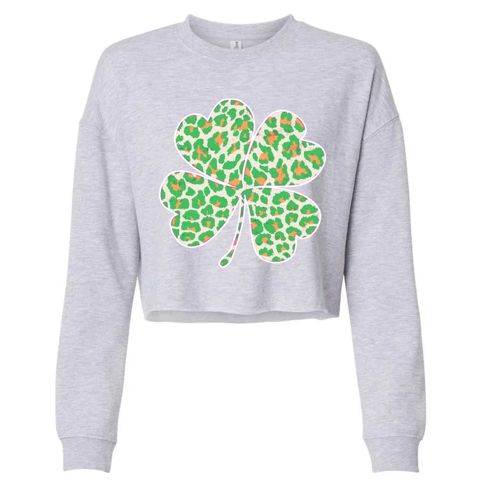 Cute Stylish Leopard Print Shamrock Cropped Pullover Crew