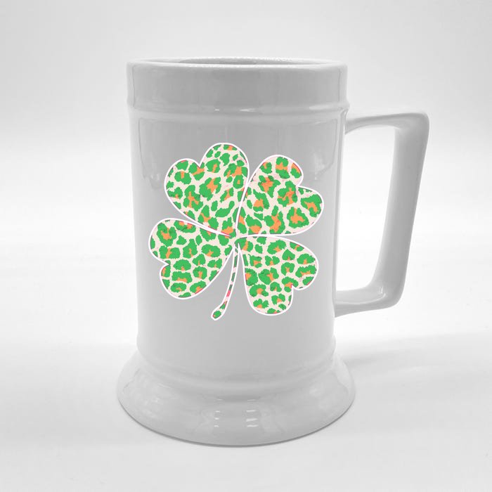 Cute Stylish Leopard Print Shamrock Front & Back Beer Stein